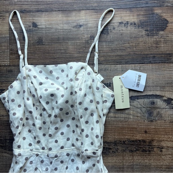 Monteau Los Angeles Women's Cream Polka Dot Linen Blend Dress Size Small NWT - Picture 2 of 8